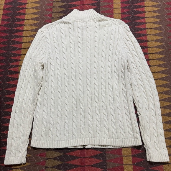 LL Bean Women's XL/P Cotton Cream Cable Knit Sweater Full Zip Cardigan - Picture 10 of 10